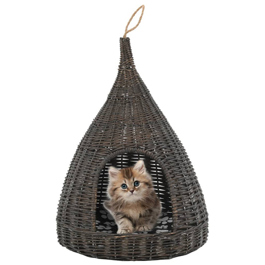 vidaXL Casa para gatos con cojín forma tipi sauce natural gris 40x60cm