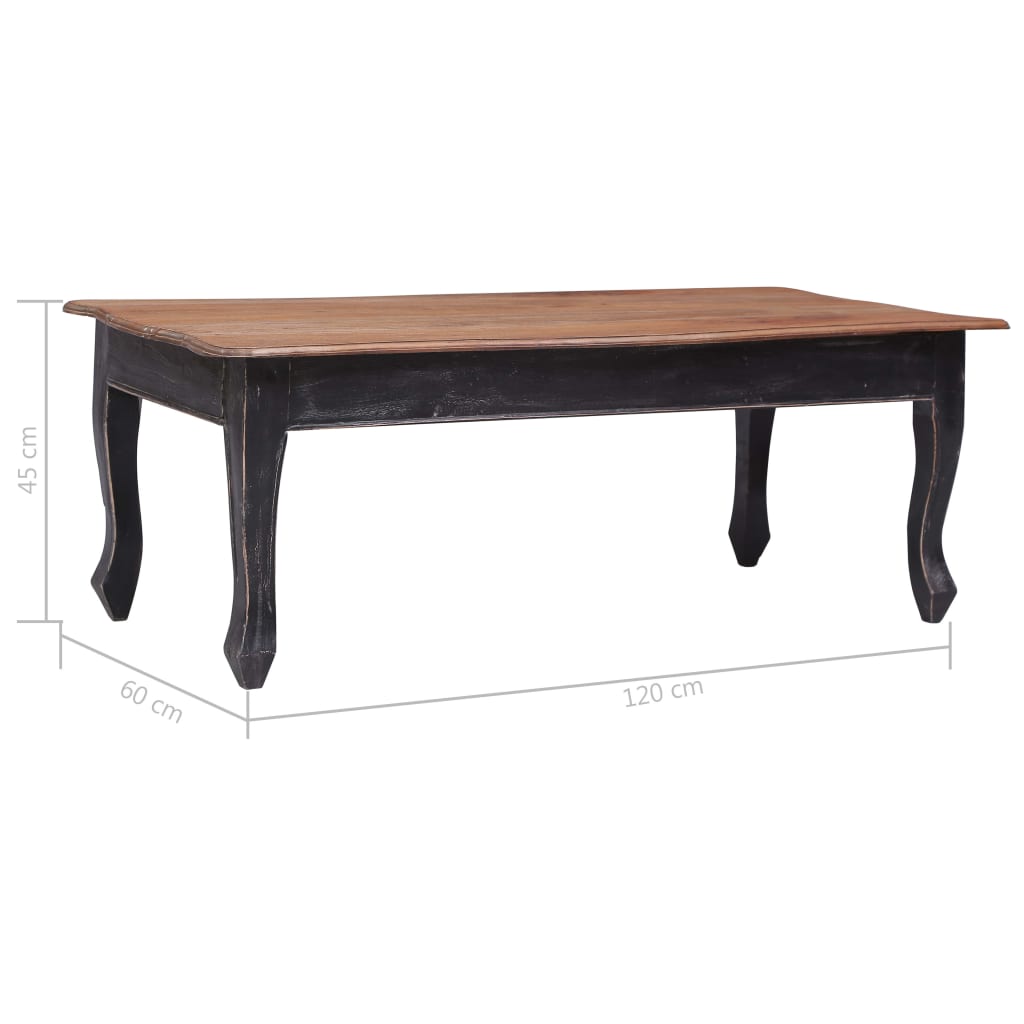 vidaXL Mesa de centro de madera maciza de caoba negra 120x60x45 cm