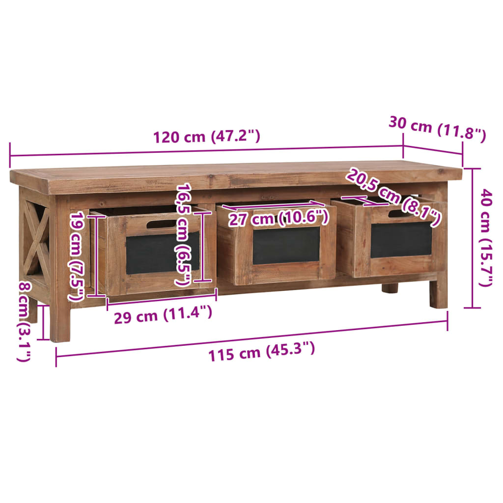 vidaXL Mueble de TV con 3 cajones madera maciza de caoba 120x30x40 cm