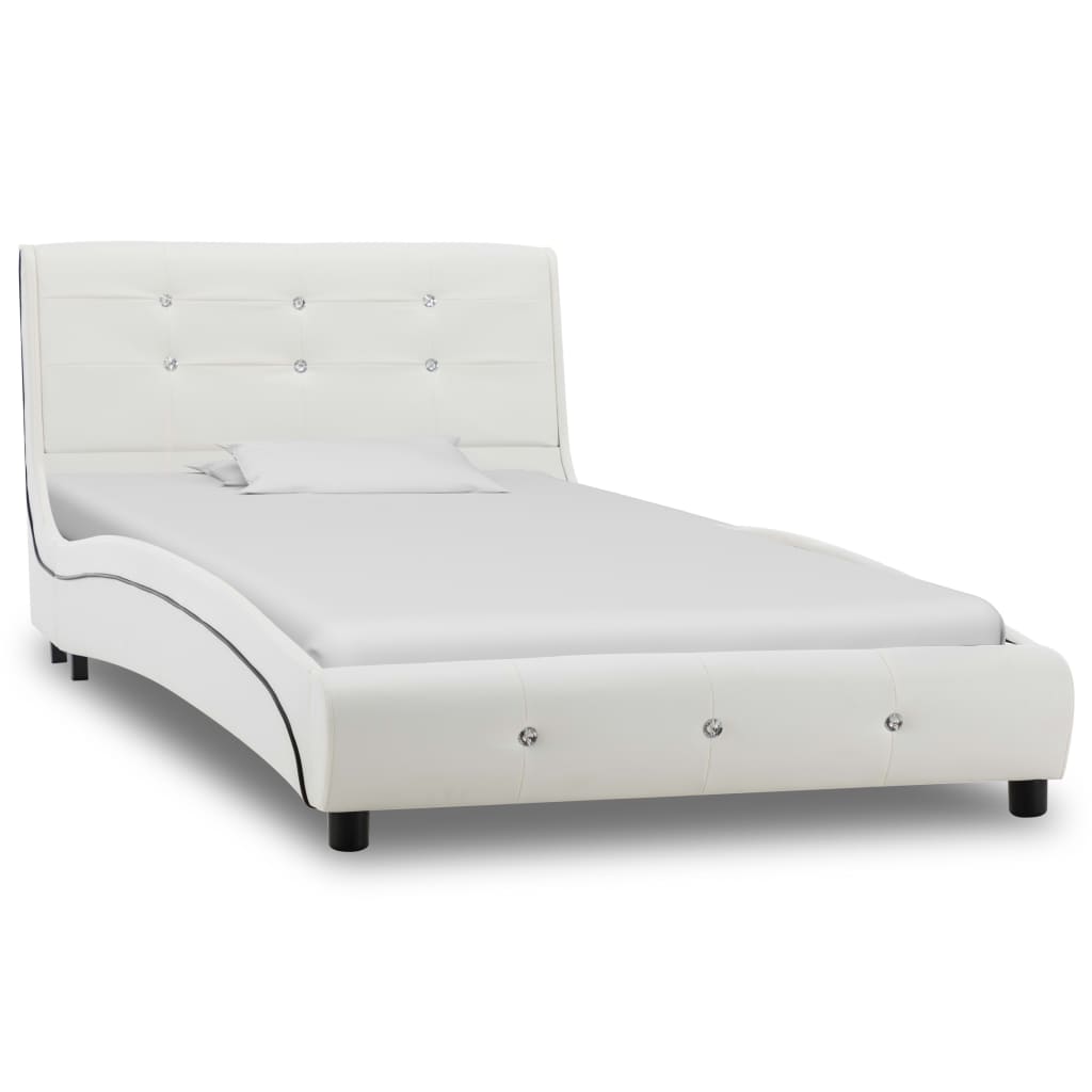 vidaXL Cama con colchón viscoelástico cuero sintético blanco 90x200 cm