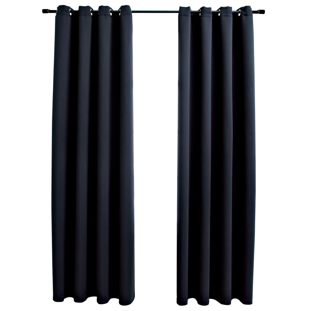 vidaXL Cortinas opacas con anillas de metal 2 piezas negro 140x175 cm