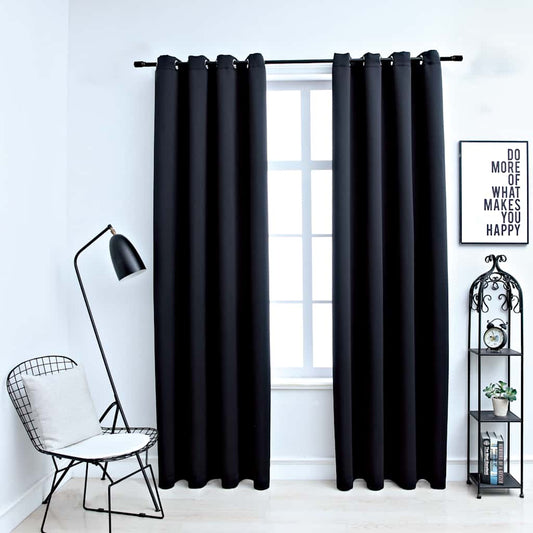 vidaXL Cortinas opacas con anillas de metal 2 piezas negro 140x175 cm