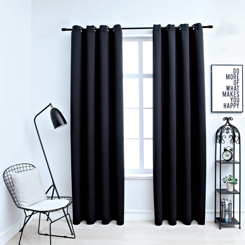 vidaXL Cortinas opacas con anillas de metal 2 uds negro 140x225 cm