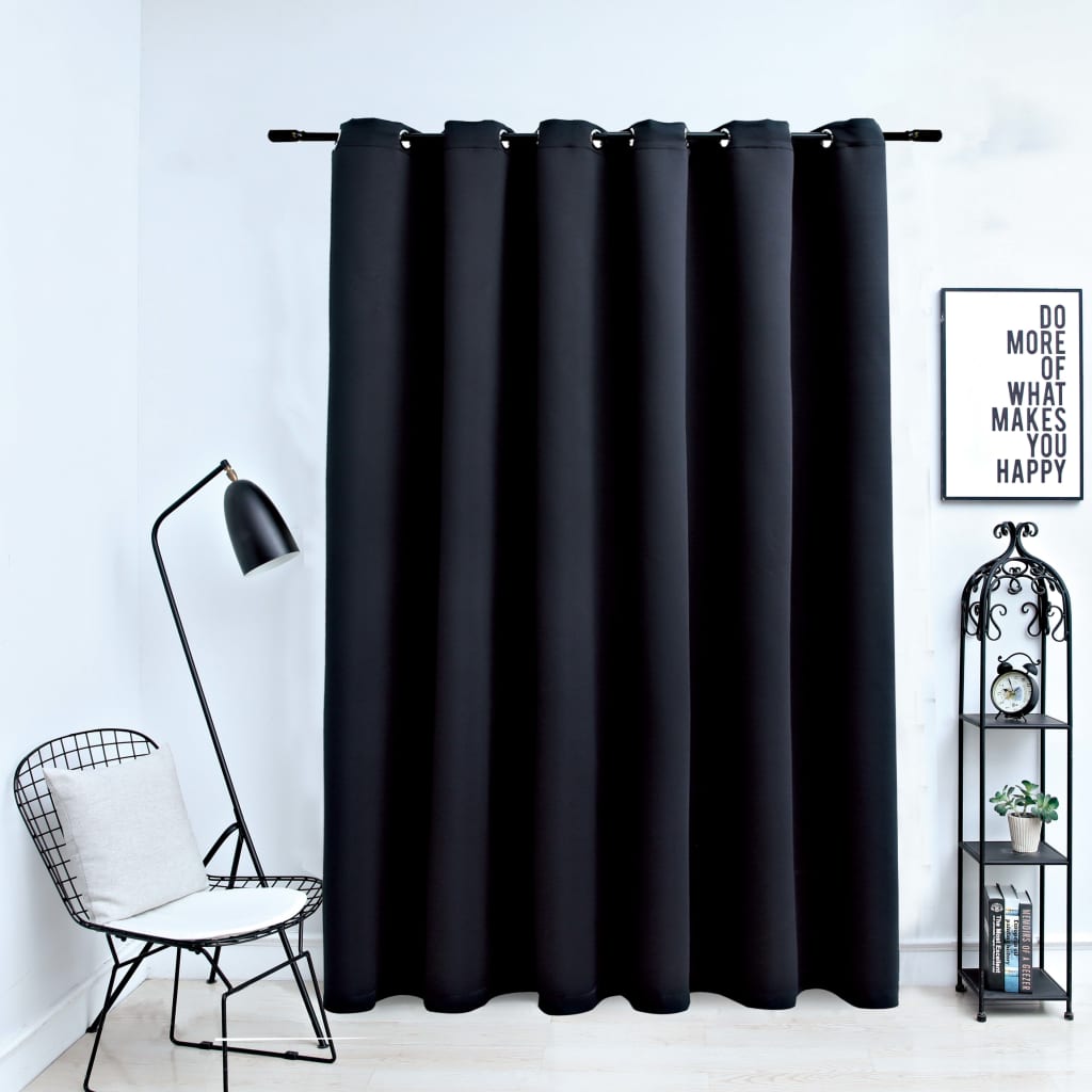 vidaXL Cortina opaca con anillas de metal negro 290x245 cm