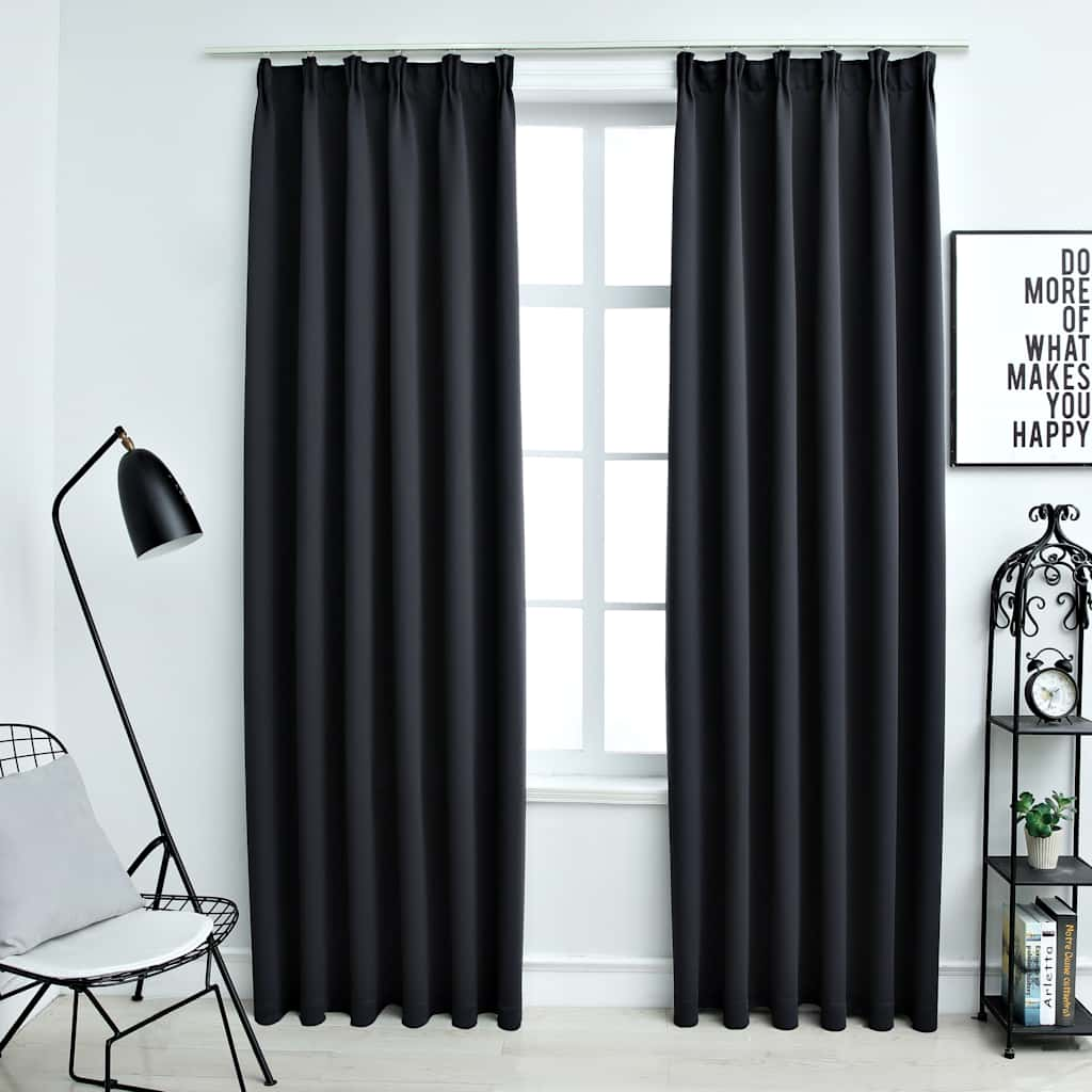 vidaXL Cortinas opacas con ganchos 2 piezas negro 140x175 cm