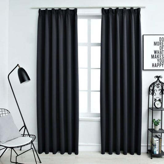 vidaXL Cortinas opacas con ganchos 2 piezas negro 140x245 cm