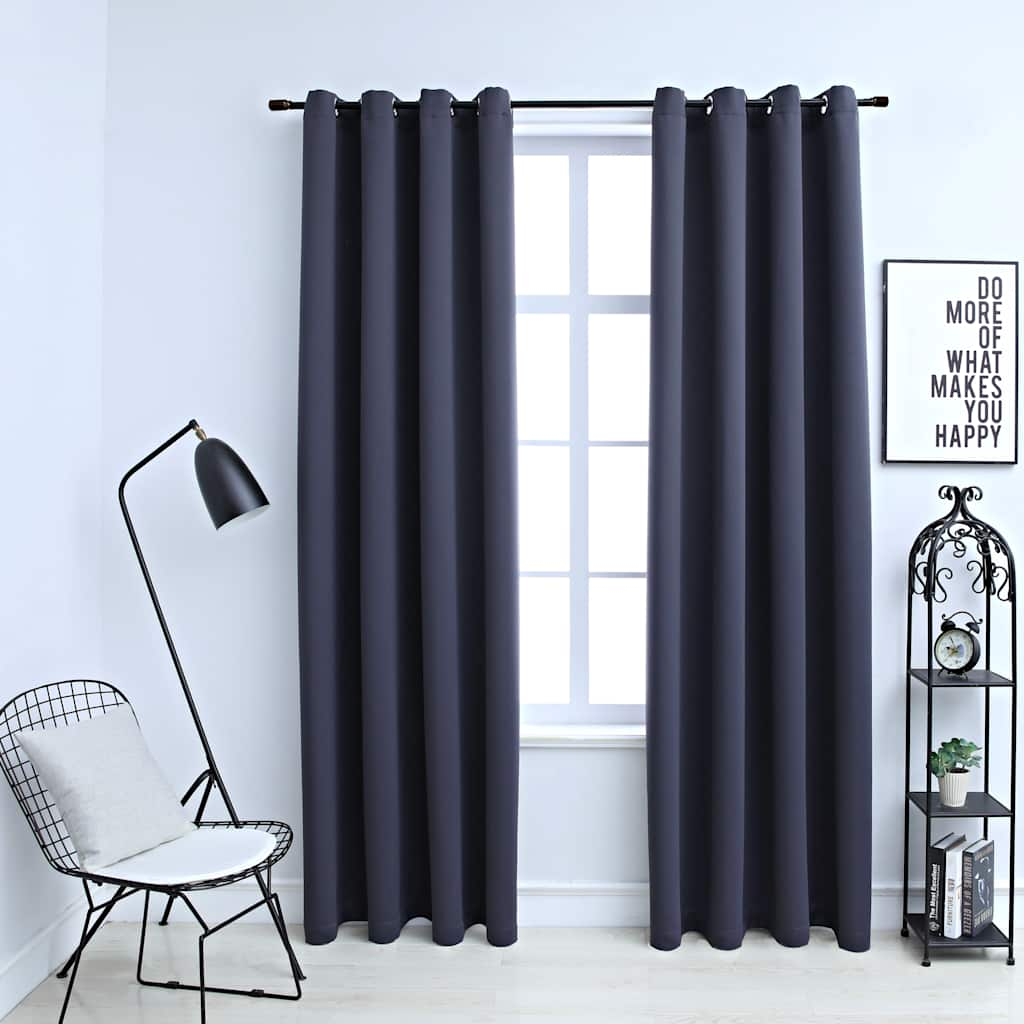 vidaXL Cortinas opacas con anillas de metal 2 pzs antracita 140x225 cm