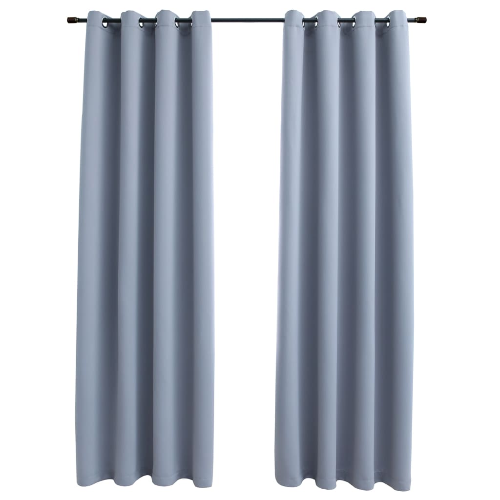 vidaXL Cortinas opacas con anillas de metal 2 pzs gris 140x175 cm