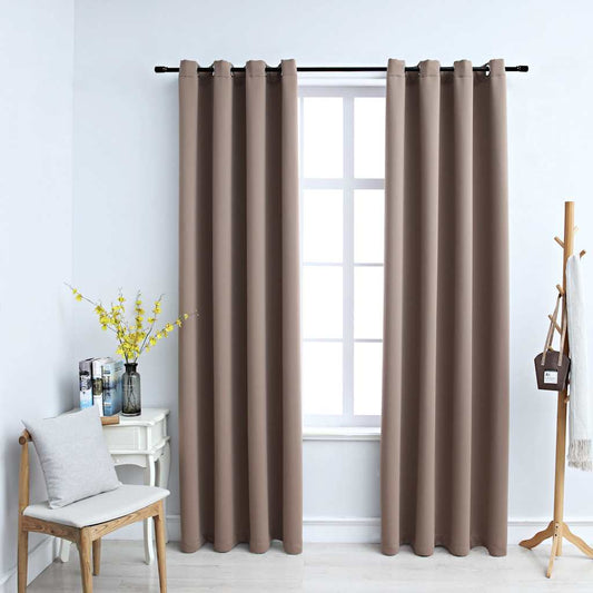 vidaXL Cortinas opacas con anillas de metal 2 pzs gris topo 140x175 cm