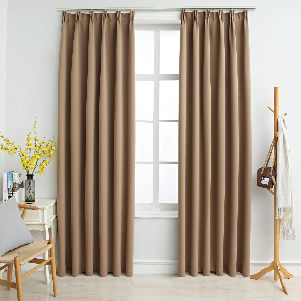 vidaXL Cortinas opacas con ganchos 2 piezas gris topo 140x225 cm