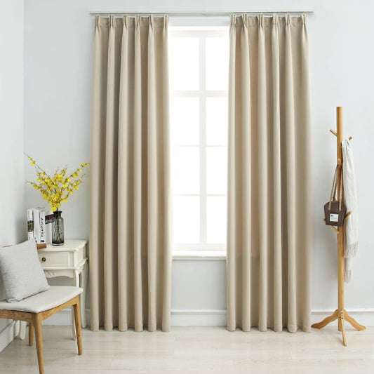 vidaXL Cortinas opacas con ganchos 2 unidades beige 140x245 cm