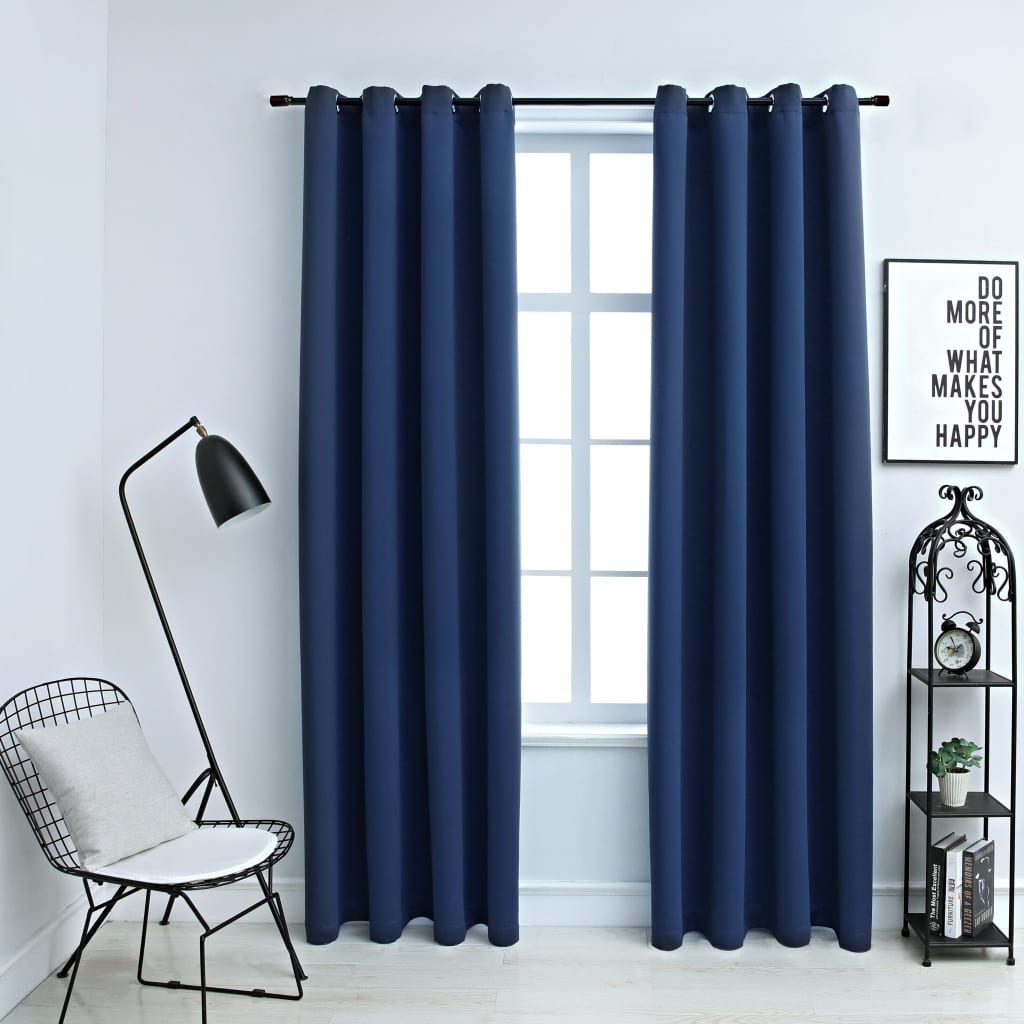 vidaXL Cortinas opacas con anillas de metal 2 uds azul 140x225 cm