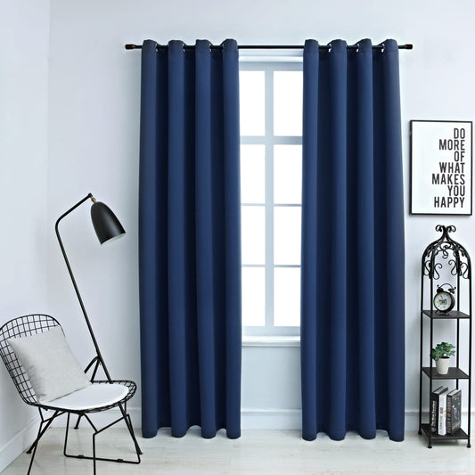 vidaXL Cortinas opacas con anillas de metal 2 uds azul 140x245 cm