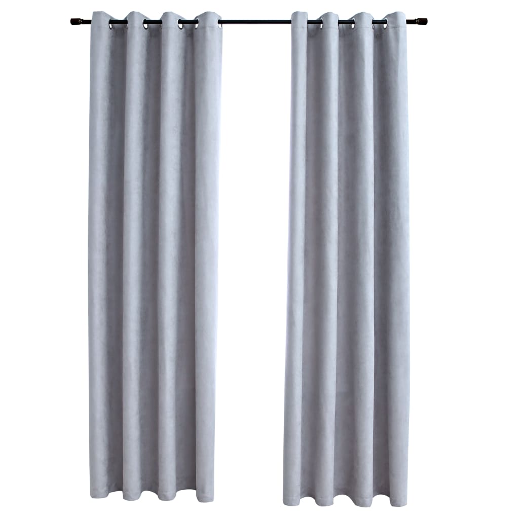 vidaXL Cortinas opacas con anillas de metal 2 pzs gris 140x175 cm