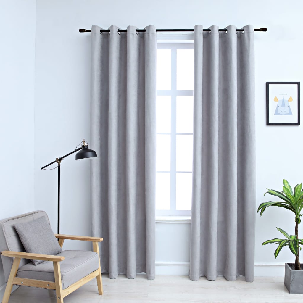 vidaXL Cortinas opacas con anillas de metal 2 pzs gris 140x175 cm