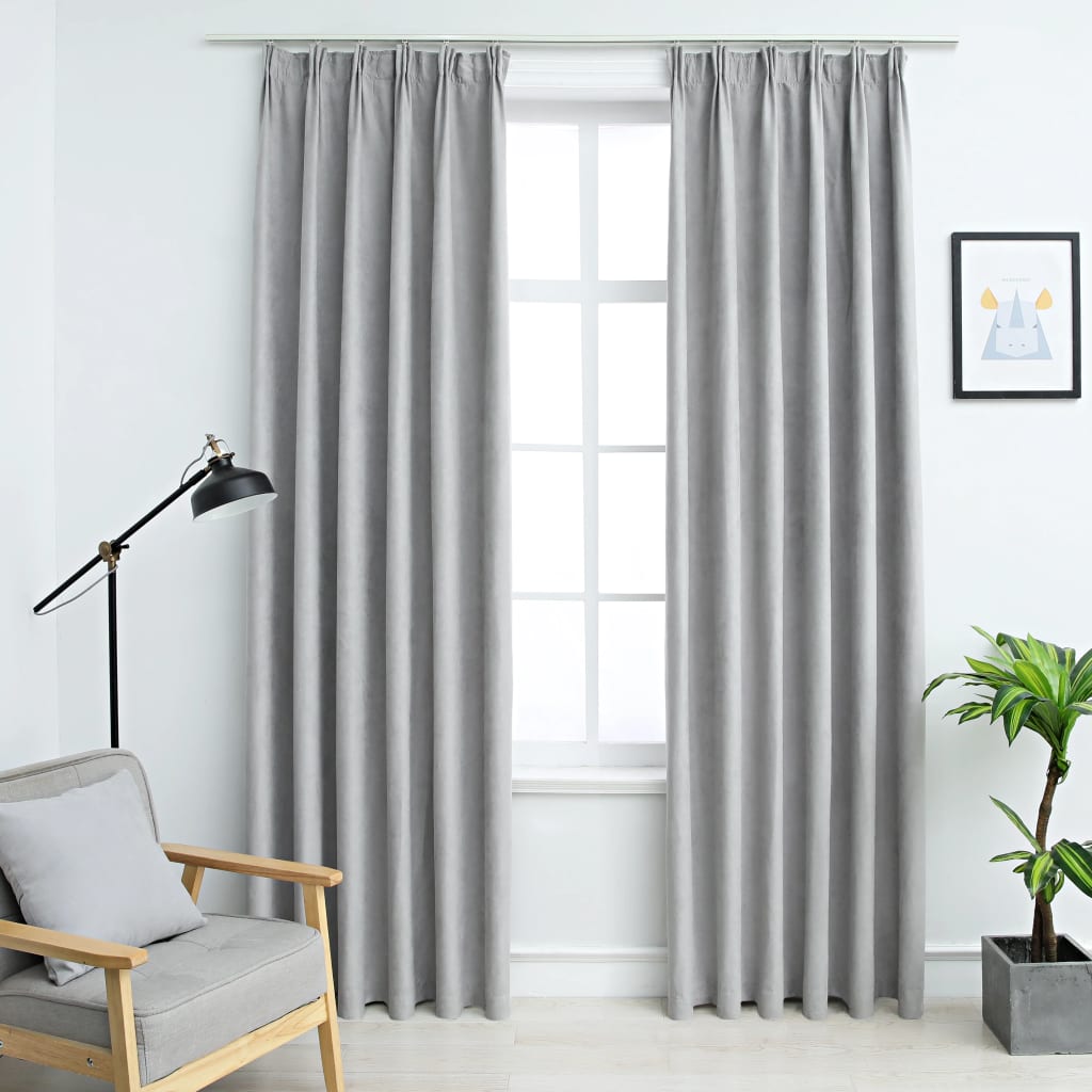 vidaXL Cortinas opacas con ganchos 2 piezas gris 140x225 cm