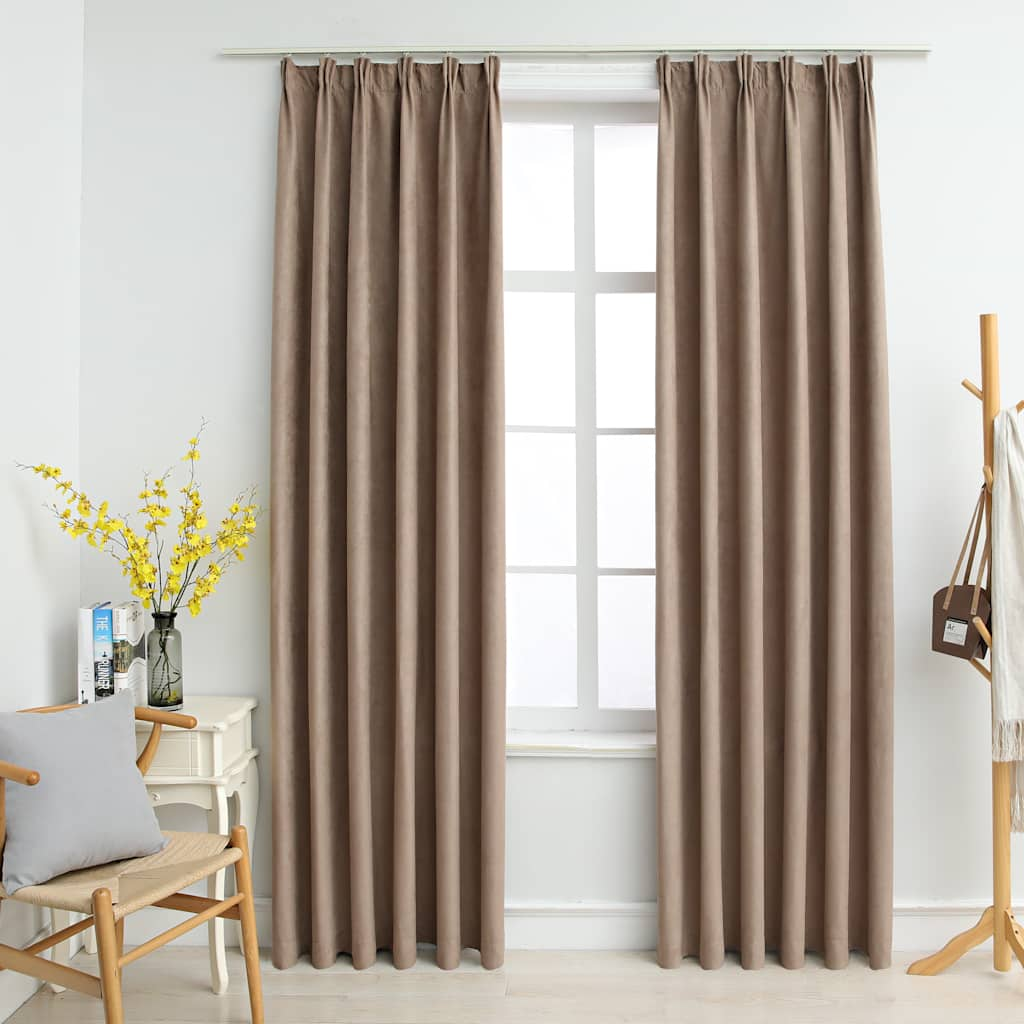 vidaXL Cortinas opacas con ganchos 2 piezas gris topo 140x225 cm