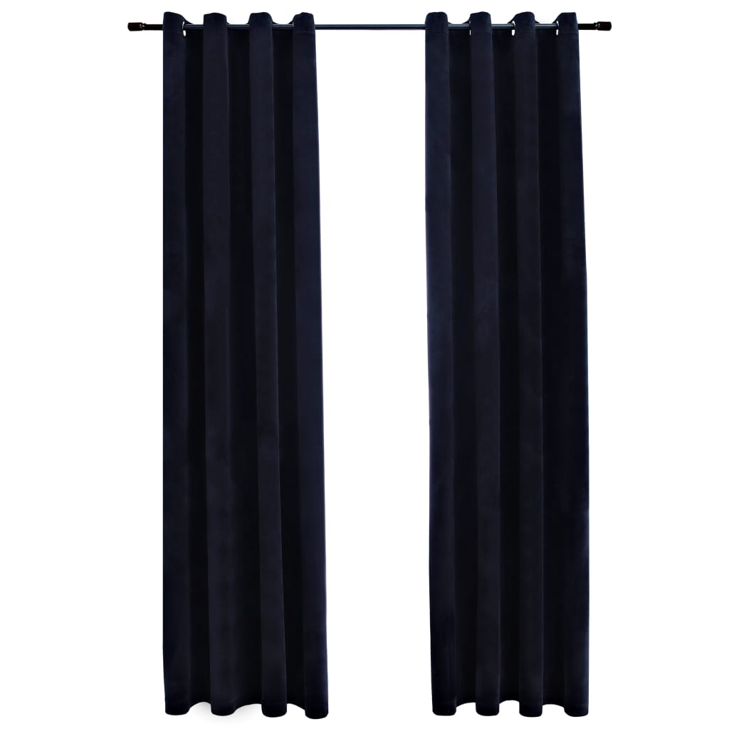 vidaXL Cortinas opacas con anillas 2 pzas terciopelo negro 140x225 cm