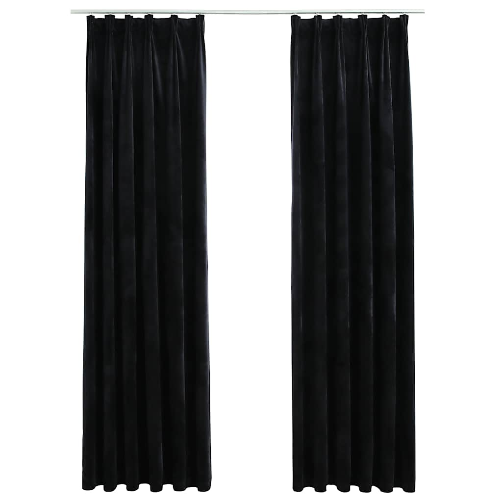 vidaXL Cortinas opacas con ganchos 2 pzas terciopelo negro 140x225 cm