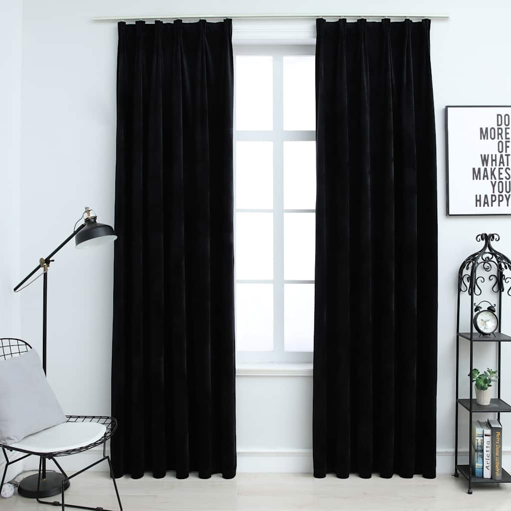 vidaXL Cortinas opacas con ganchos 2 pzas terciopelo negro 140x225 cm