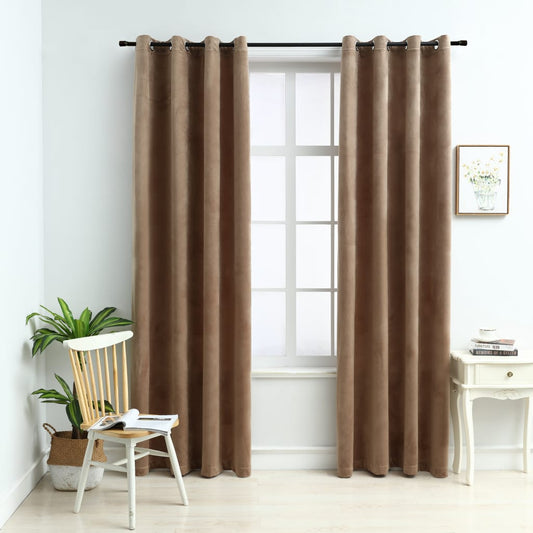 vidaXL Cortinas opacas con anillas 2 uds terciopelo beige 140x225 cm