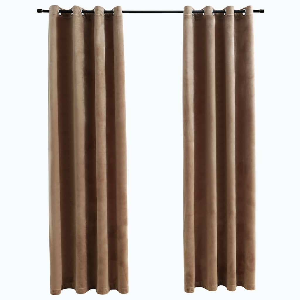 vidaXL Cortinas opacas con anillas 2 pzas terciopelo beige 140x245 cm