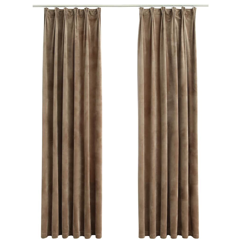 vidaXL Cortinas opacas con ganchos 2 pzas terciopelo beige 140x225 cm