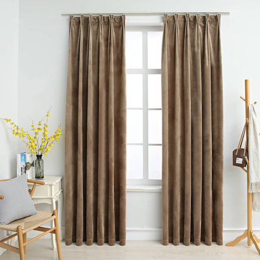 vidaXL Cortinas opacas con ganchos 2 pzas terciopelo beige 140x225 cm