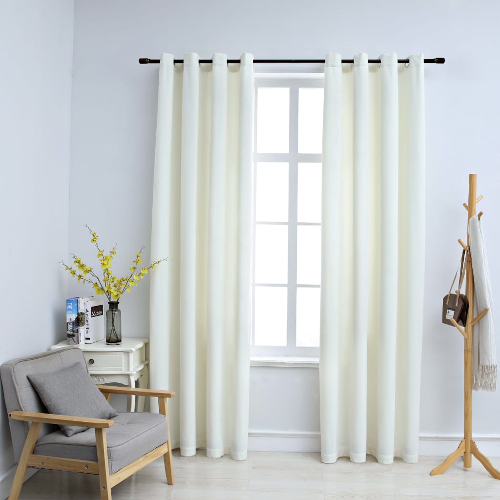 vidaXL Cortinas opacas con anillas 2 uds terciopelo crema 140x175 cm