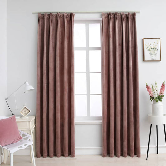 vidaXL Cortinas opacas ganchos 2 pzas terciopelo rosa viejo 140x245 cm