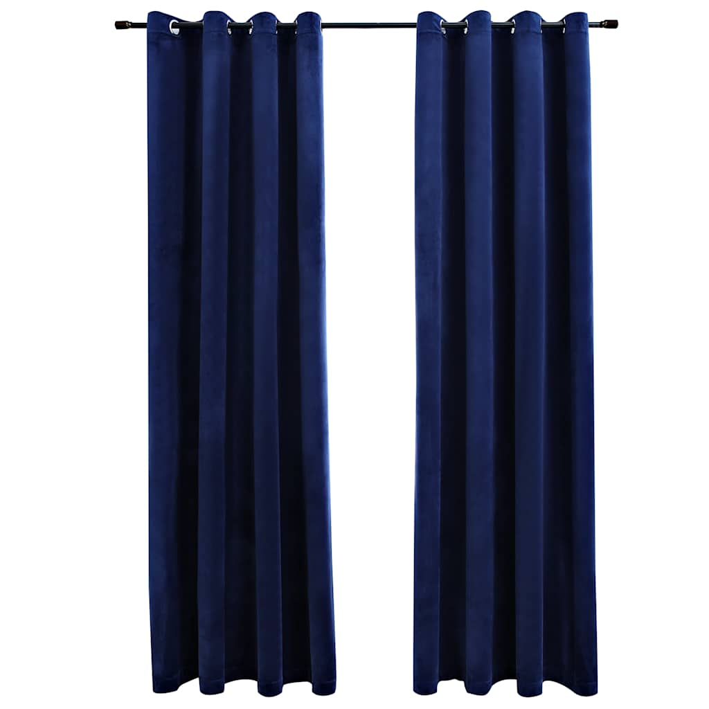 vidaXL Cortinas opacas anillas 2 pzas terciopelo azul oscuro 140x175cm