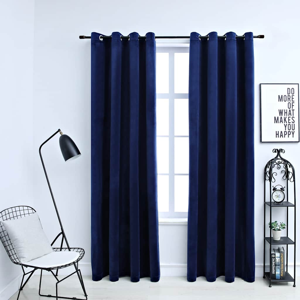 vidaXL Cortinas opacas anillas 2 pzas terciopelo azul oscuro 140x175cm