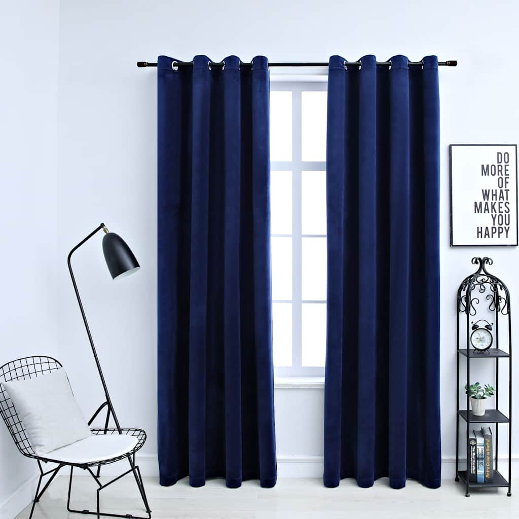 vidaXL Cortinas opacas anillas 2 pzas terciopelo azul oscuro 140x225cm