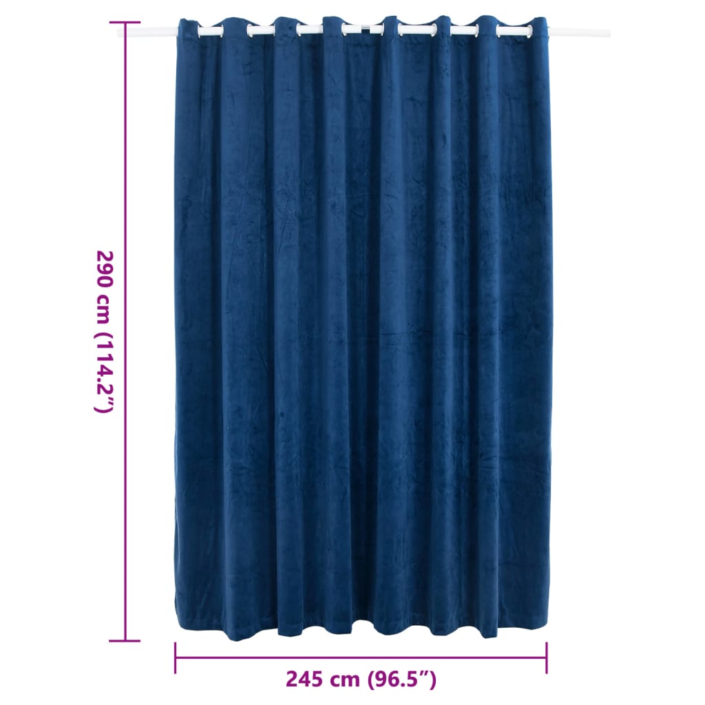 vidaXL Cortina opaca y anillas metal terciopelo azul oscuro 290x245 cm