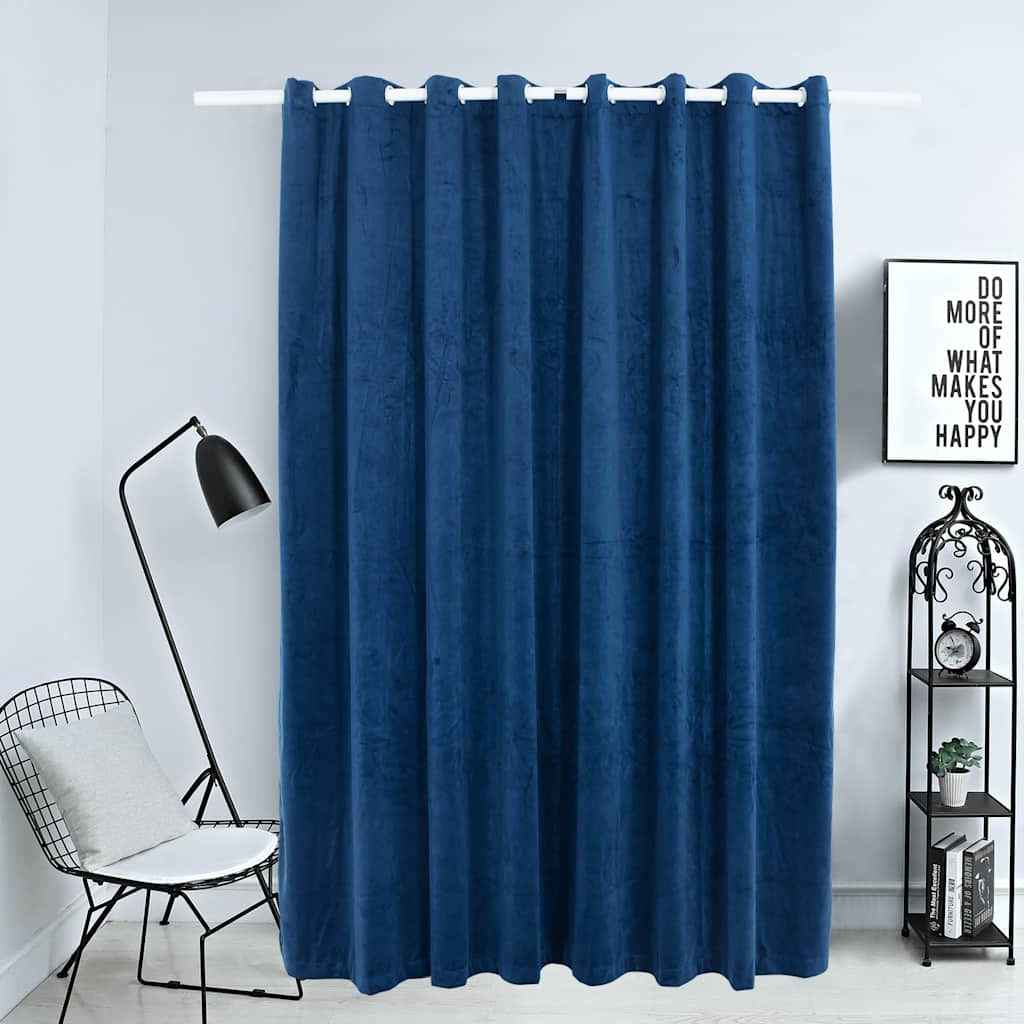 vidaXL Cortina opaca y anillas metal terciopelo azul oscuro 290x245 cm