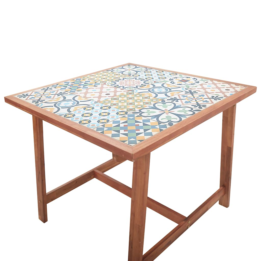 vidaXL Mesa de comedor de jardín madera acacia superficie azulejos