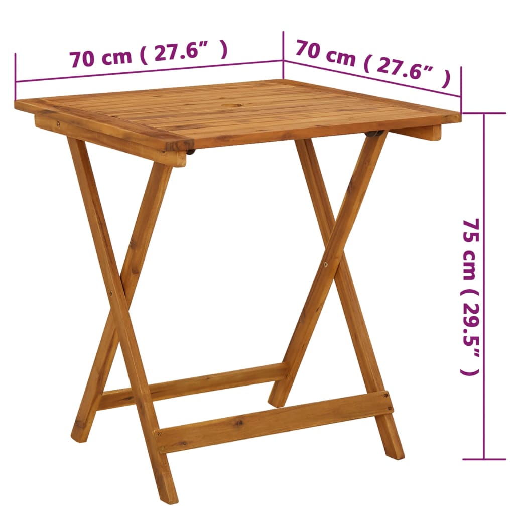 vidaXL Mesa plegable de jardín de madera maciza de acacia 70x70x75 cm