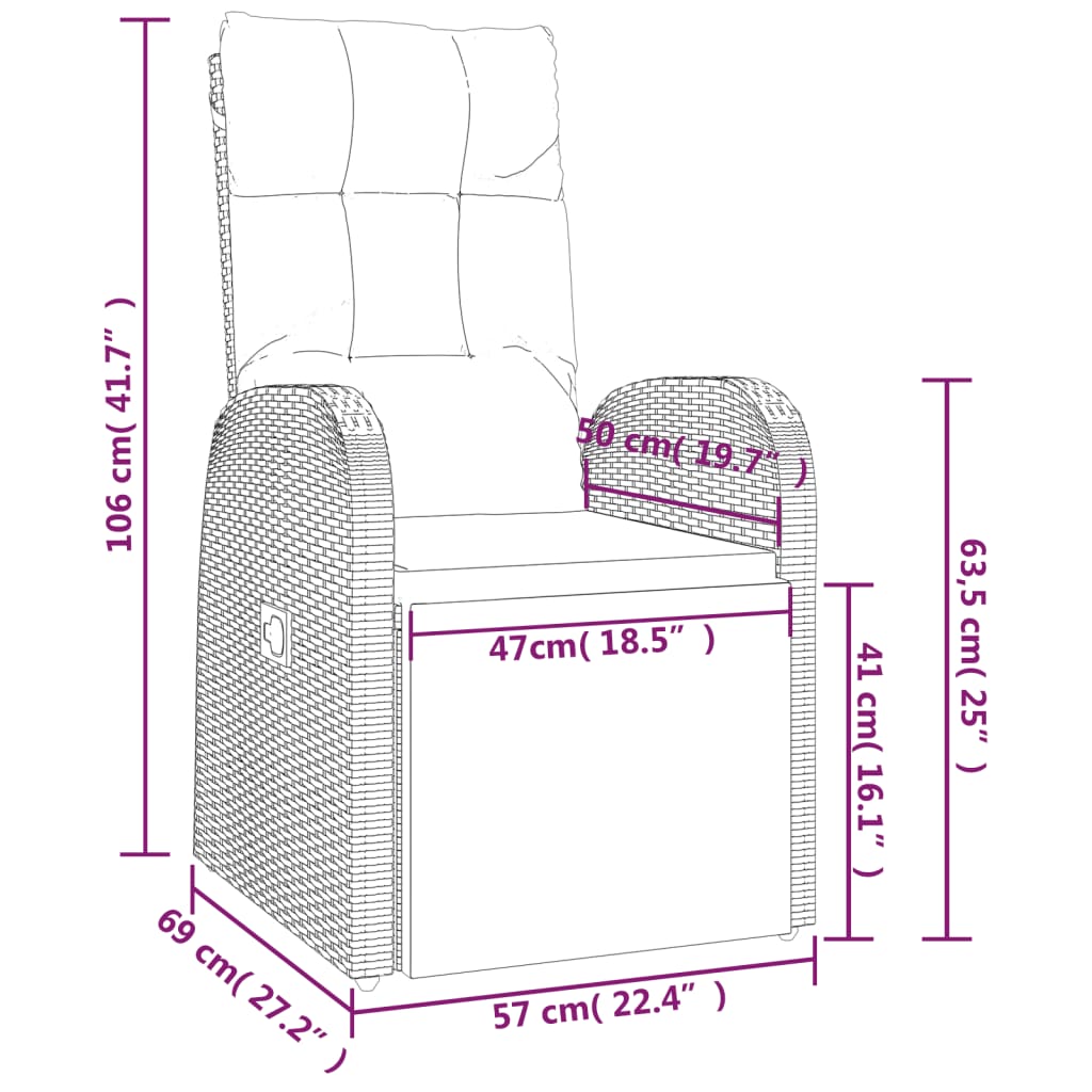 vidaXL Sillón reclinable de jardín con cojín ratán sintético negro