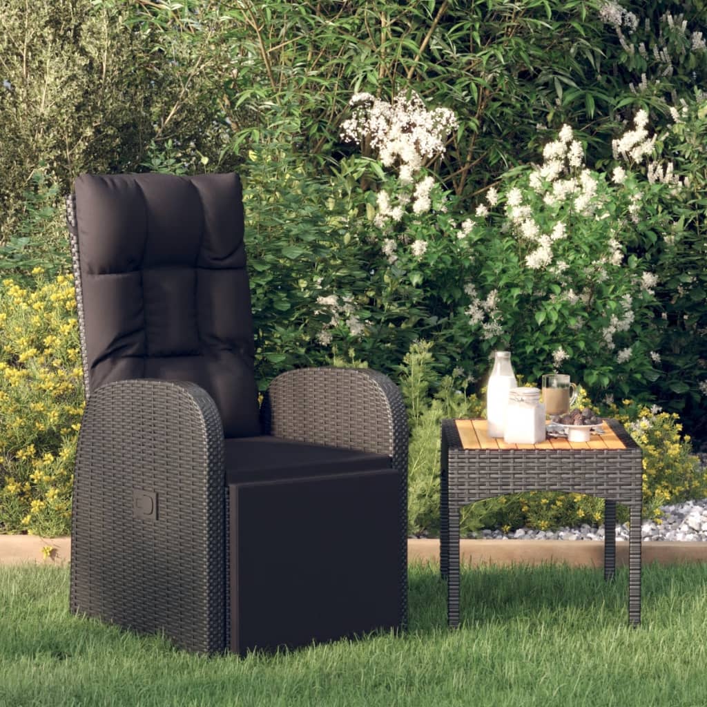 vidaXL Sillón reclinable de jardín con cojín ratán sintético negro