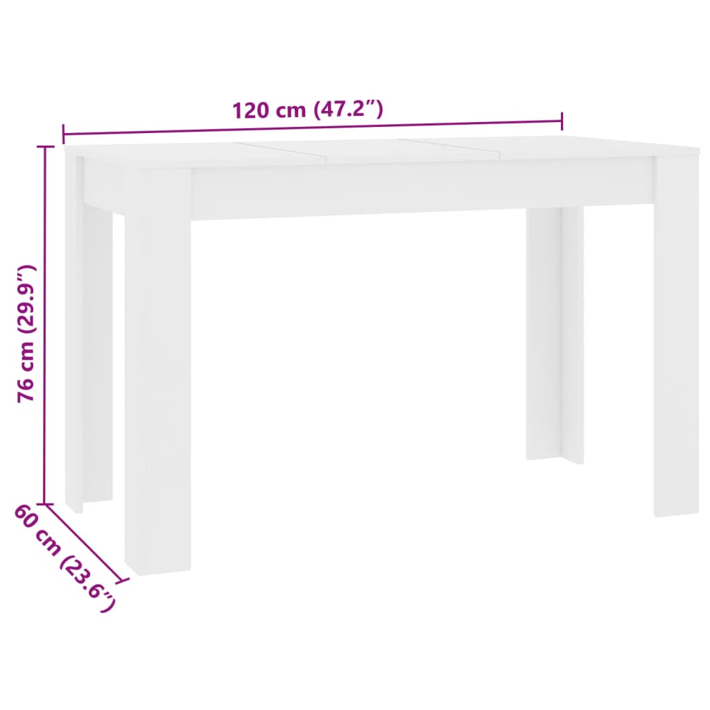 vidaXL Mesa de comedor de madera de ingeniería blanco 120x60x76 cm