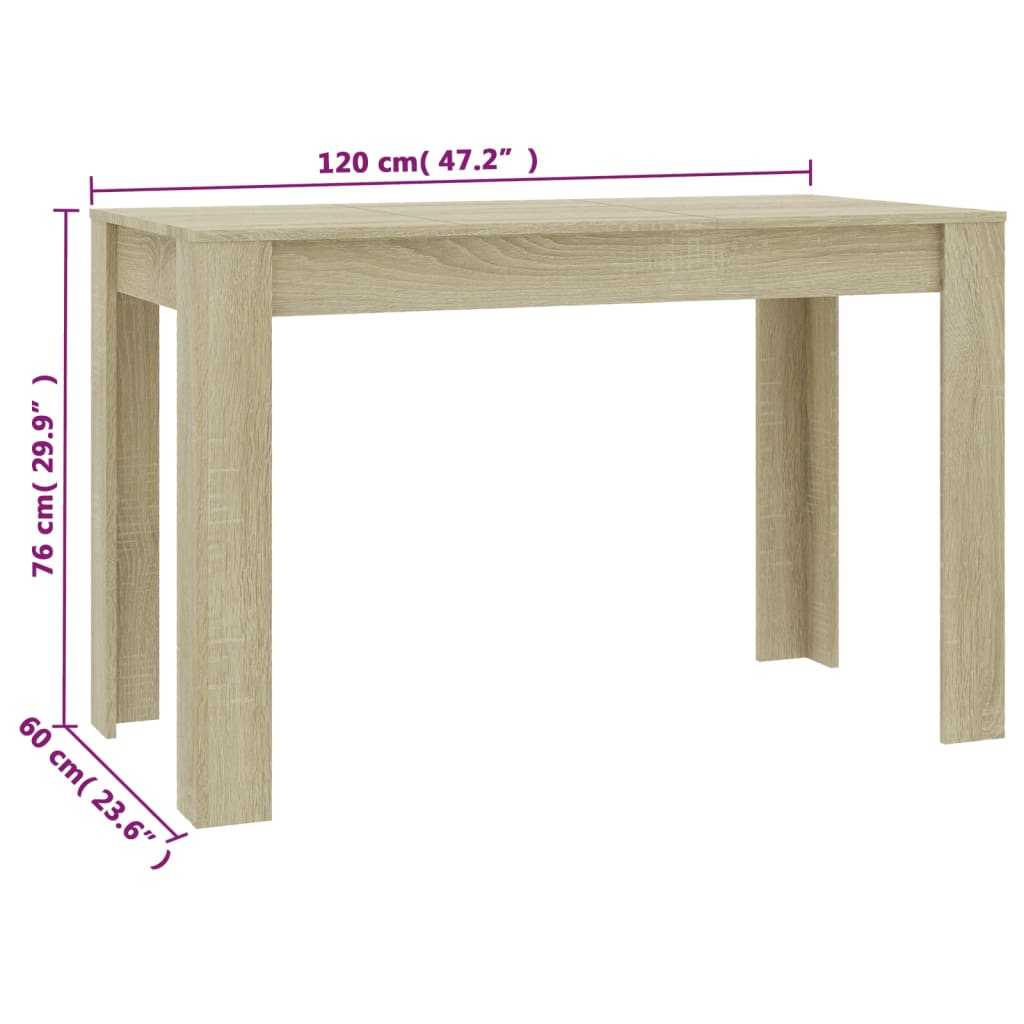 vidaXL Mesa de comedor de aglomerado color roble Sonoma 120x60x76 cm