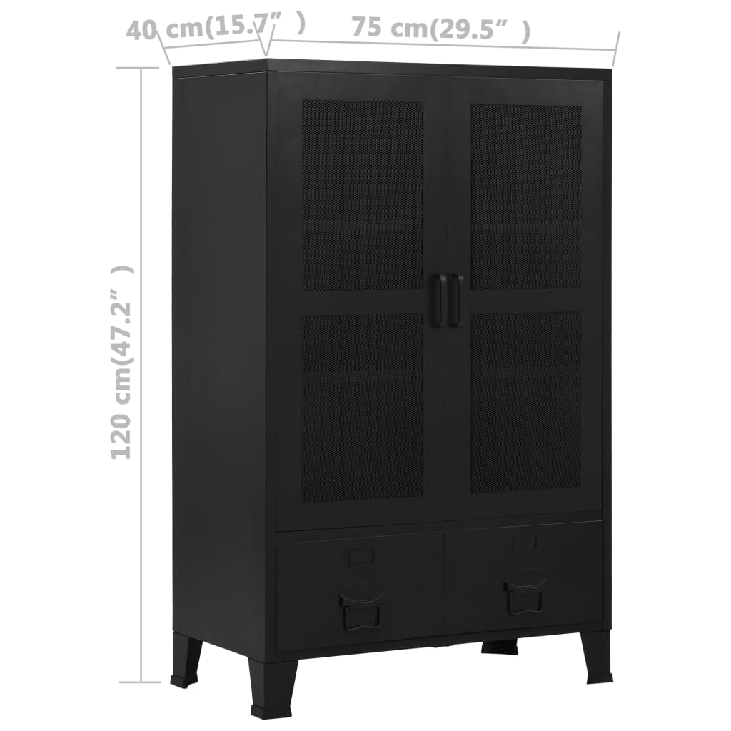 vidaXL Armario oficina indutrial puertas malla acero negro 75x40x120cm