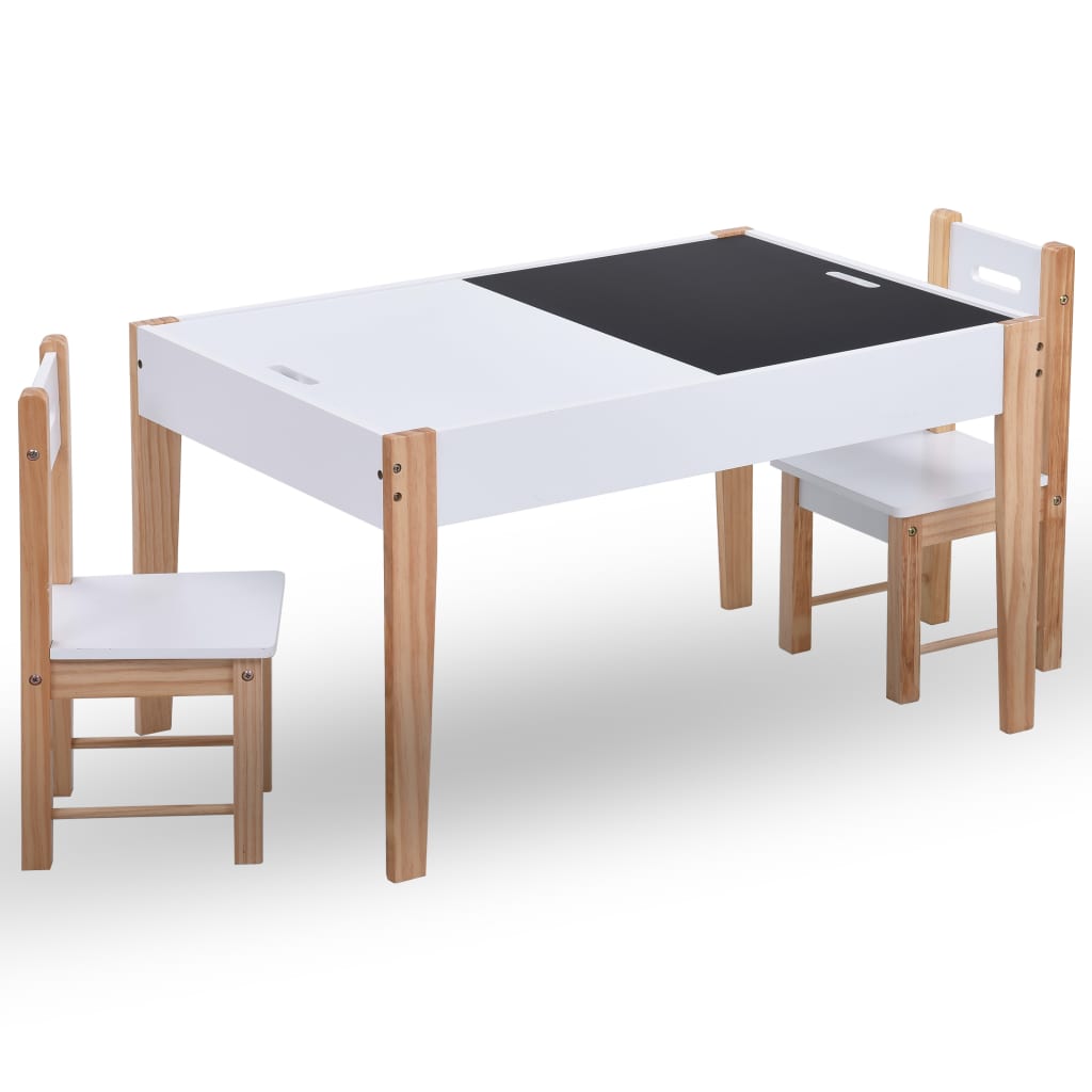 vidaXL Mesa y sillas infantiles 3 pzas con pizarra negro y blanco