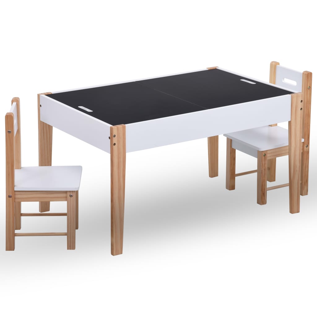 vidaXL Mesa y sillas infantiles 3 pzas con pizarra negro y blanco