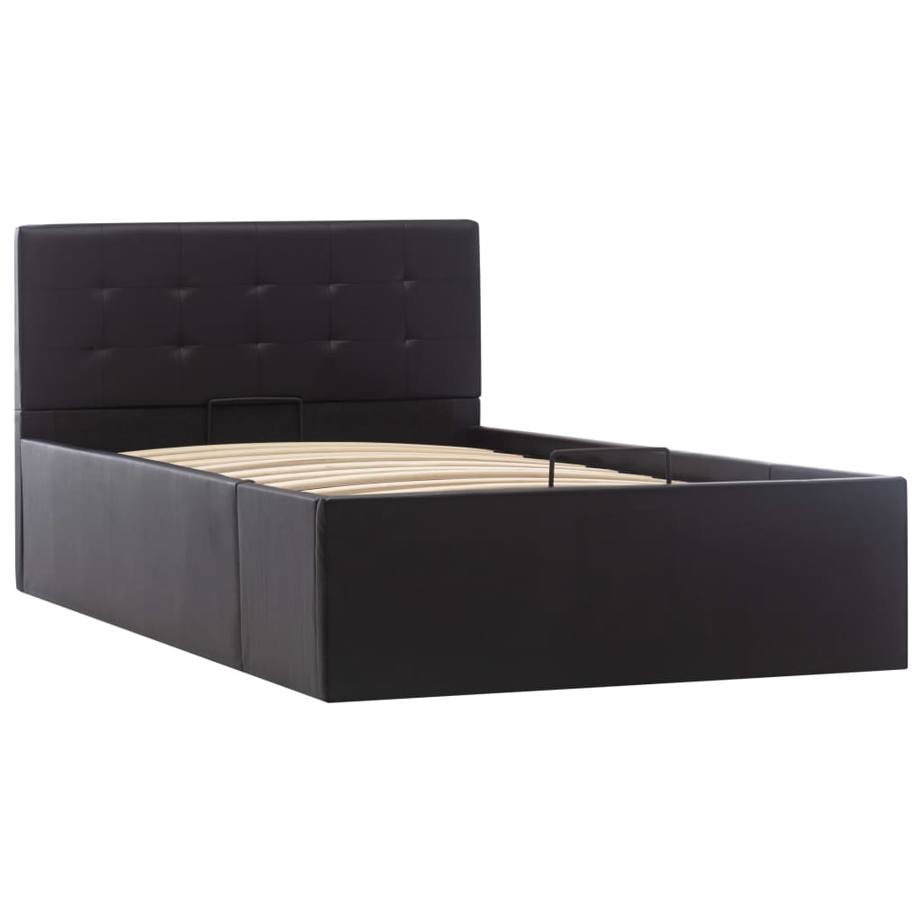 vidaXL Cama canapé hidráulica cuero sintético negro 90x200 cm