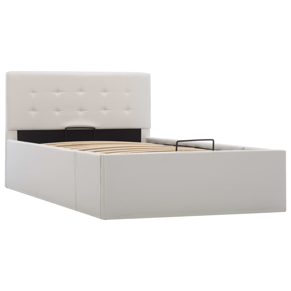 vidaXL Cama canapé hidráulica cuero sintético blanco 90x200 cm