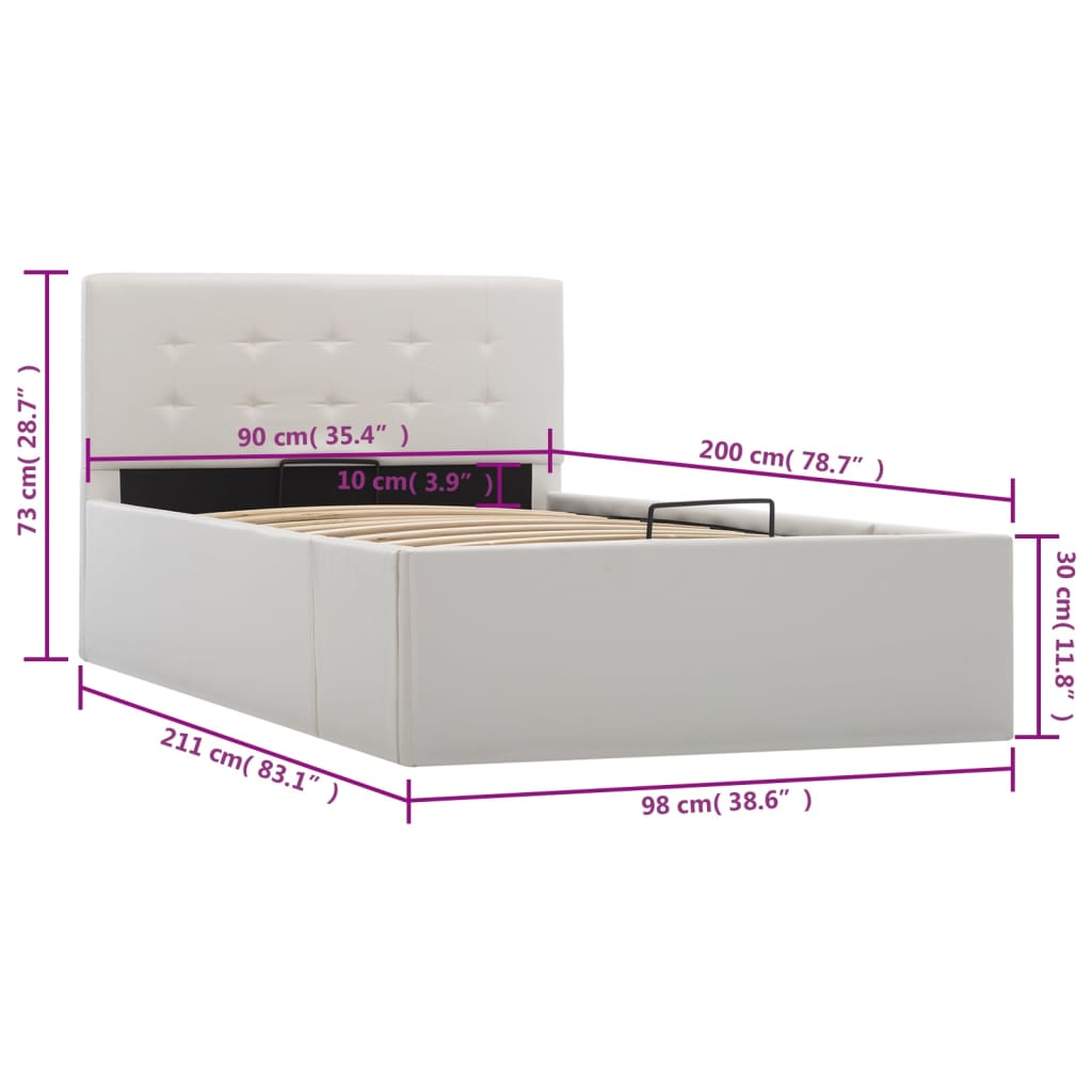 vidaXL Cama canapé hidráulica cuero sintético blanco 90x200 cm