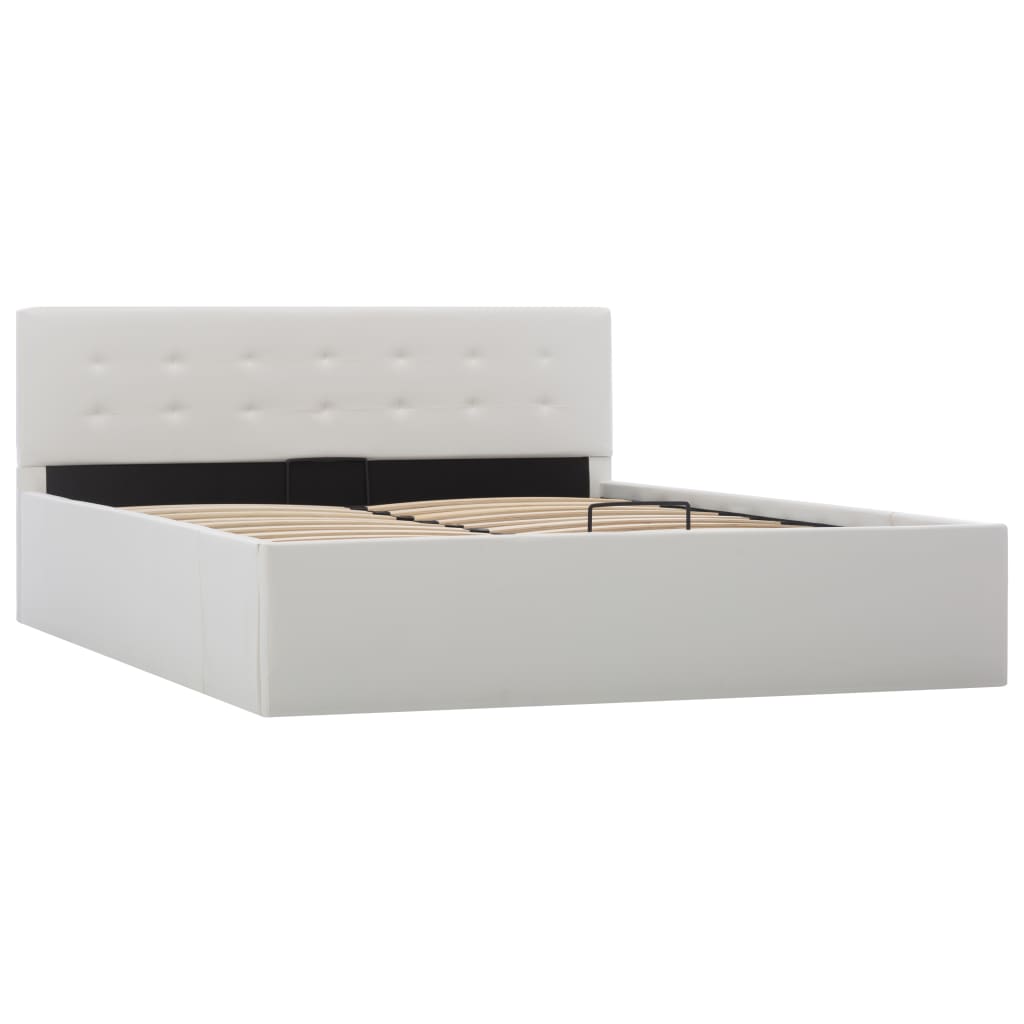 vidaXL Cama canapé hidráulica cuero sintético blanco 140x200 cm