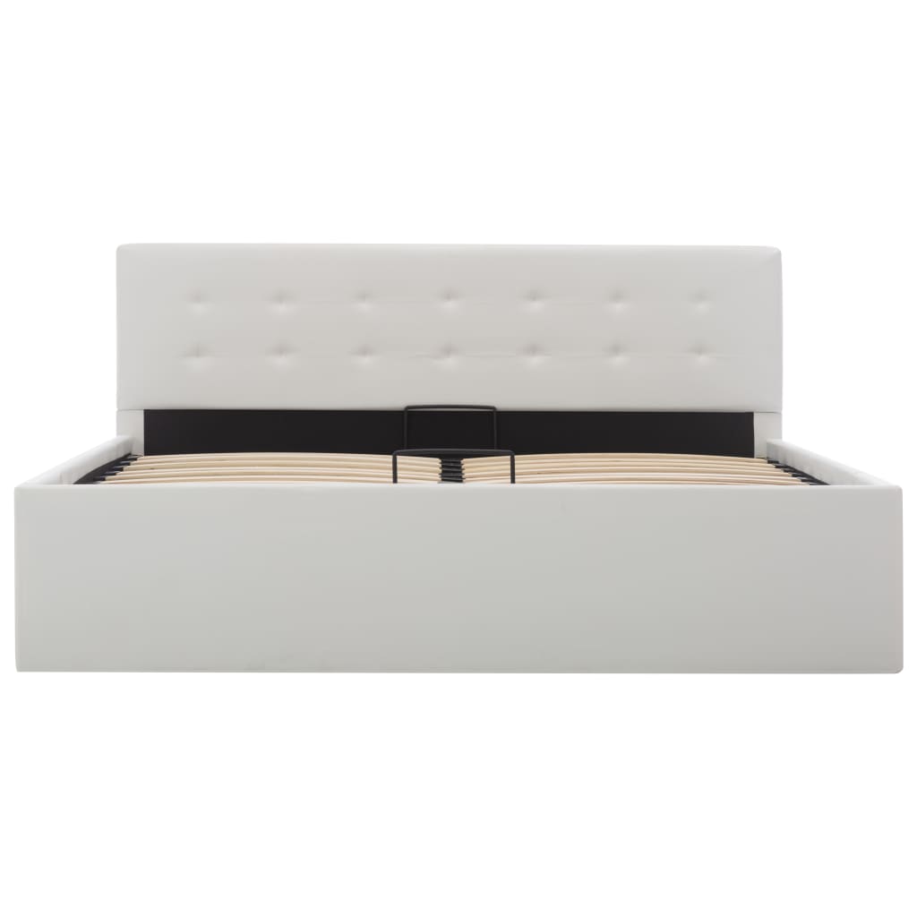 vidaXL Cama canapé hidráulica cuero sintético blanco 140x200 cm