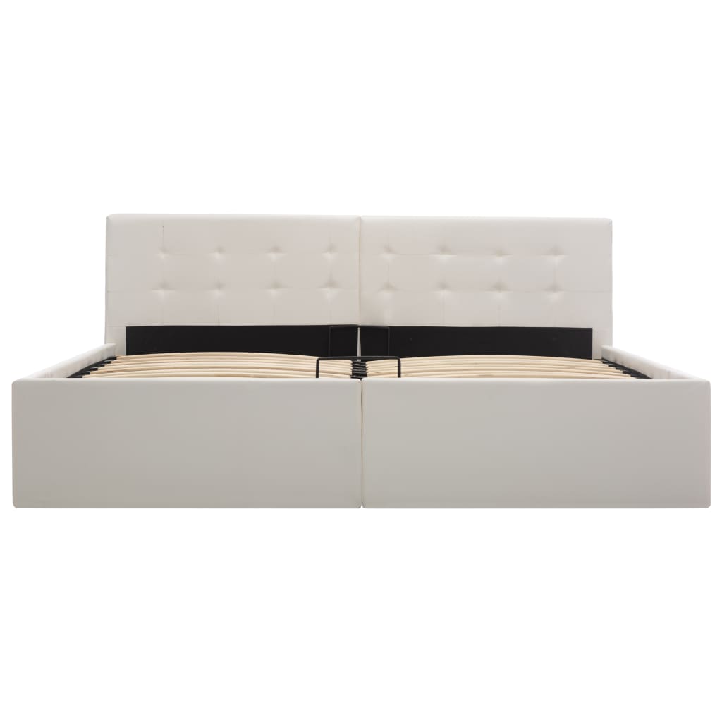 vidaXL Cama canapé hidráulica cuero sintético blanco 160x200 cm